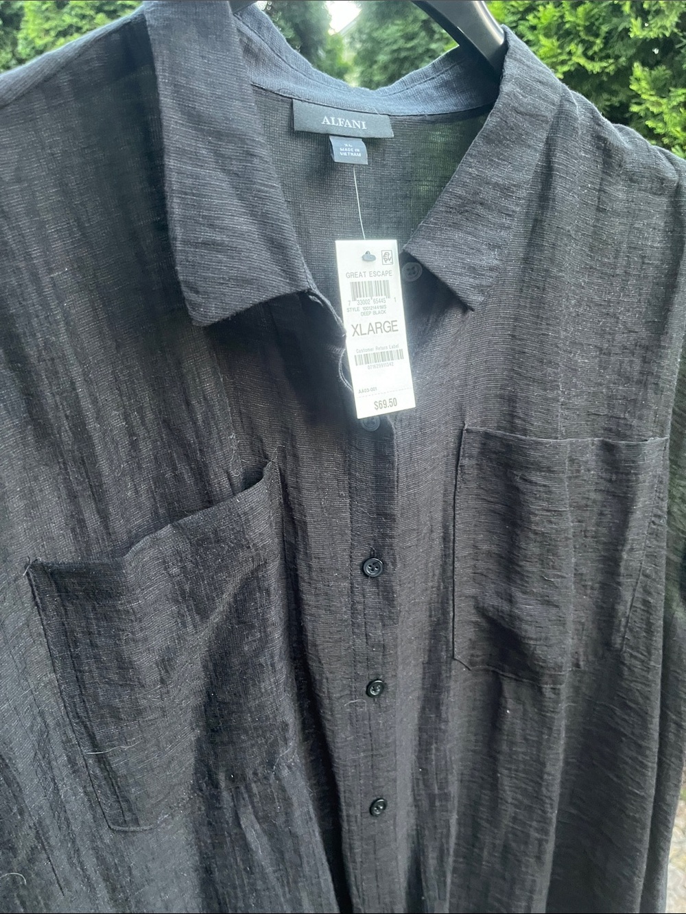 Alfani Black Sleeveless Button-Front Shirt with Chest Pockets Size XL - Picture 5 of 6